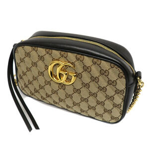 Gucci GG Marmont Shoulder Bag Canvas Stitching Beige Black Crossbody
